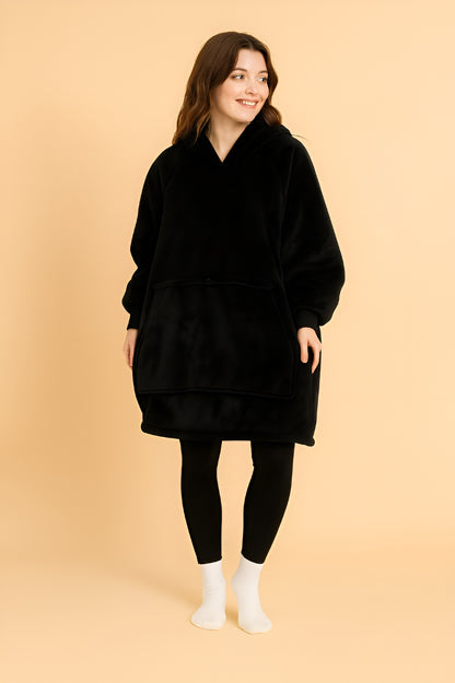 black plush usb heated hoodie blanket with sherpa lining studio photo