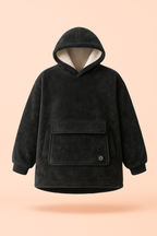 Ash grey Melo USB heated hoodie blanket with sherpa lining.