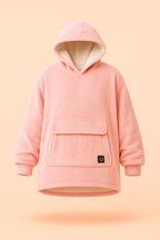 Pastel pink Melo USB heated hoodie blanket, oversized and sherpa-lined.