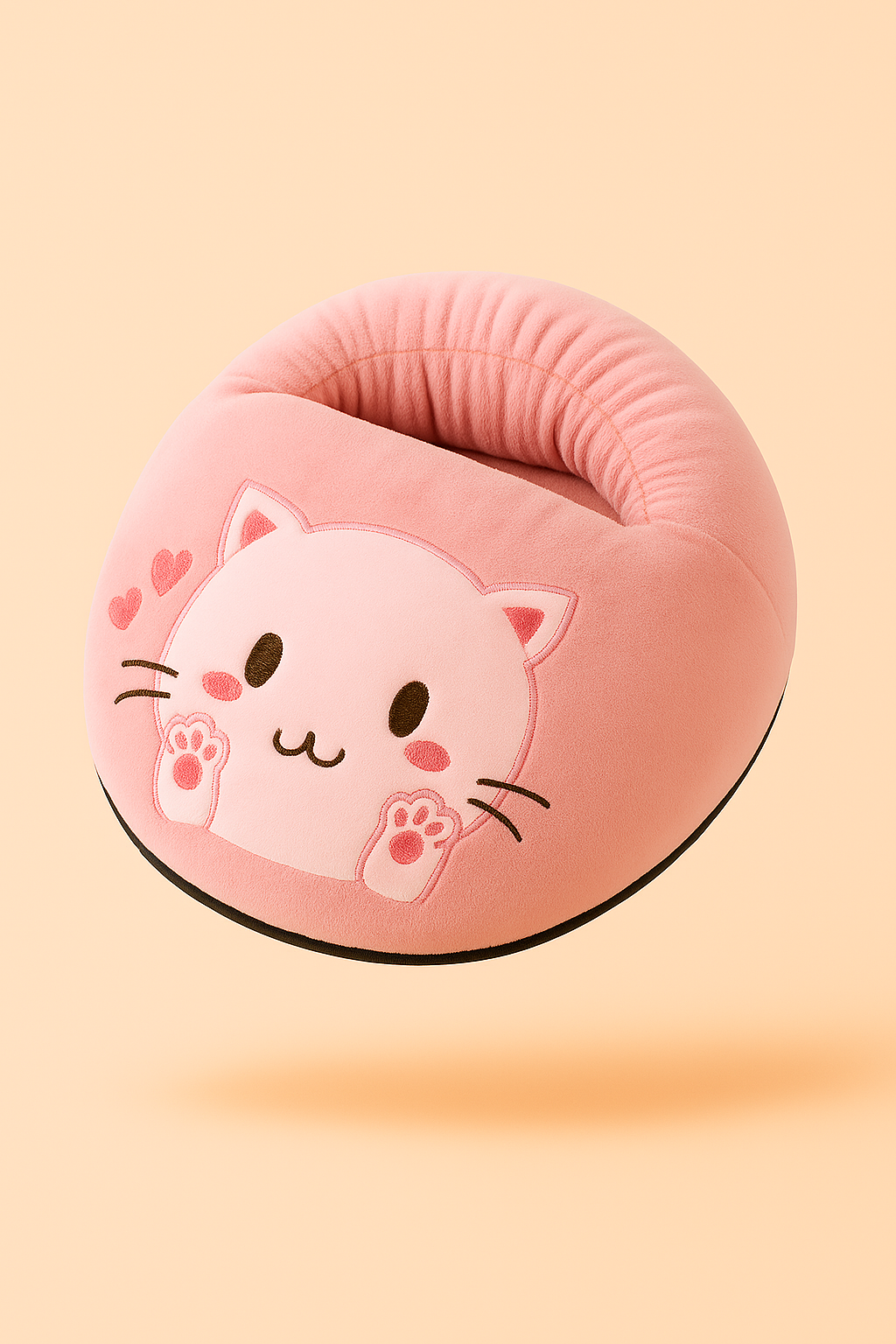Pink kitty Melo USB heated foot warmer with cat and plush fleece.