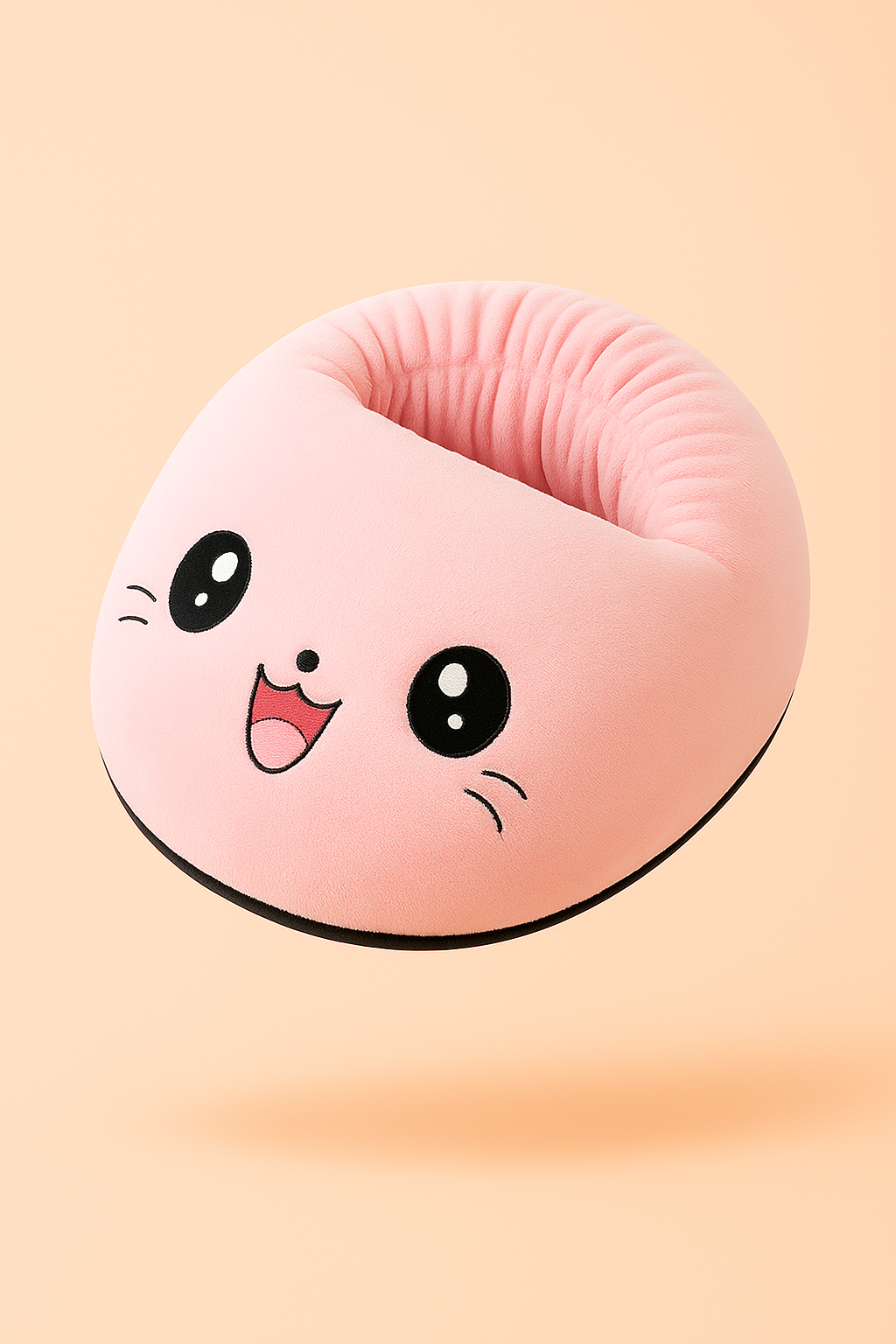 Smiley pink Melo USB heated cat paw foot warmer with cute face design.